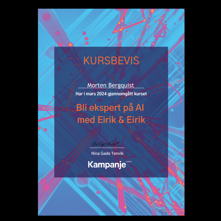 Kursbevis_Ekspert på Ai_Morten Bergquist